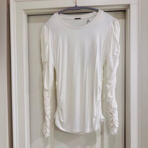Elie Tahari White Ruched Sleeve Top